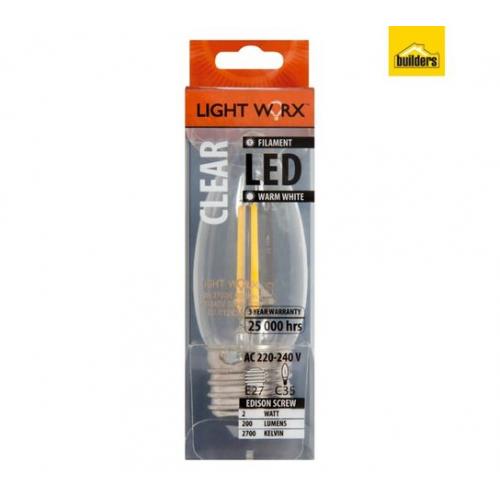 Lightworx LED E27 Filament Candle Bulbs - Clear (2w)