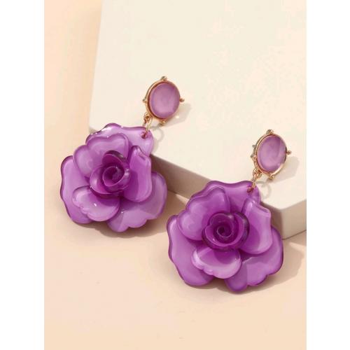 Large Purple Flower drop earrings