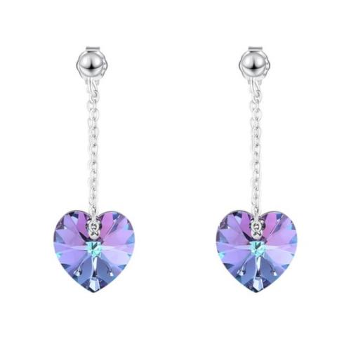 Dangle Heart Shapped with Crystals from Swarovski Earrings - Violet