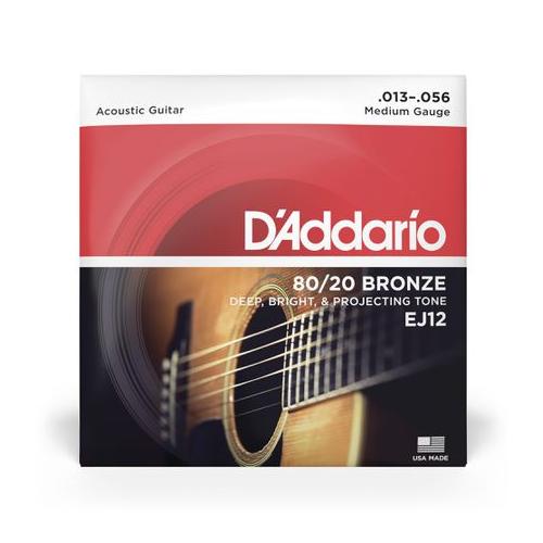 D'Addario EJ12 80/20 Bronze Acoustic Guitar Strings Medium 13-56