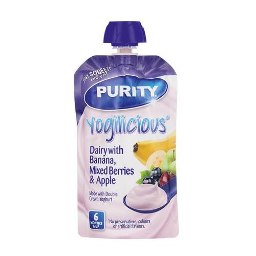 Purity Yogilicious Banana, Mixed Berries & Apple Pouches - 12 x 110ml