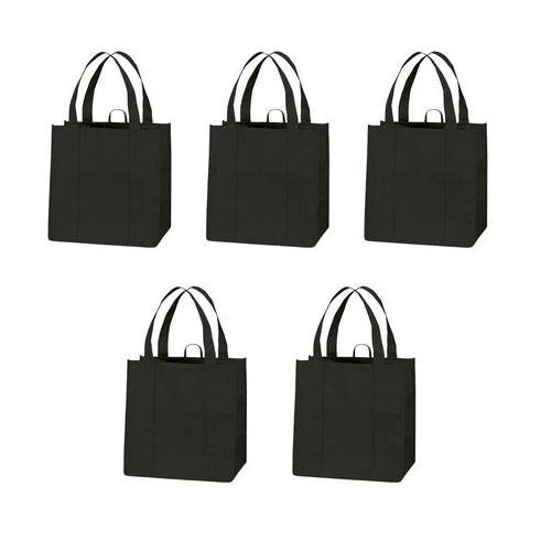Eco Friendly Foldable, Washable & Reusable Shopper Bag - Black - 5 Pack