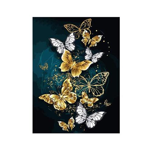 Diamond Painting DIY Kit,Full Drill, 40x30cm- White and Gold Butterflies