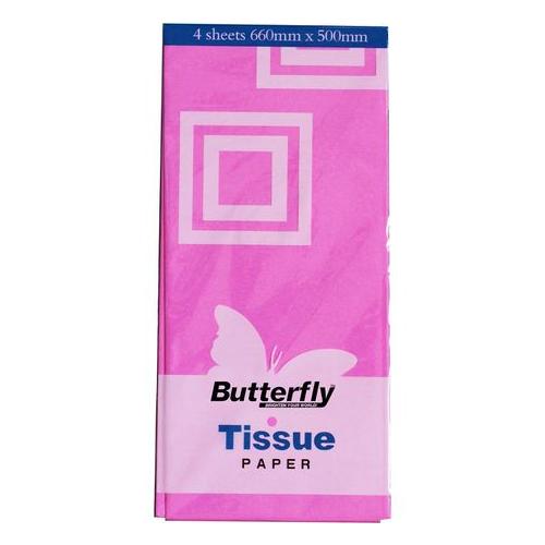 Butterfly Tissue Paper 4 Sheets - Pink (T07)