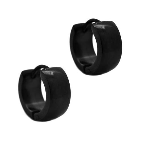 Xcalibur Stainless Steel Black Domed Huggie Hoop Earring-XE14