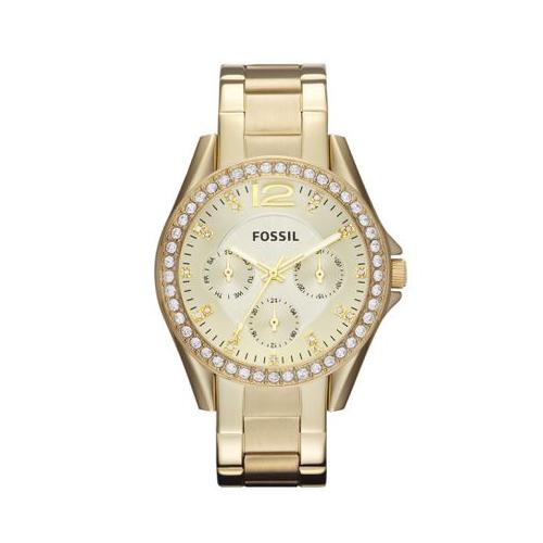 Fossil Ladies Riley Gold Stainless Steel Strap Watch - ES3203