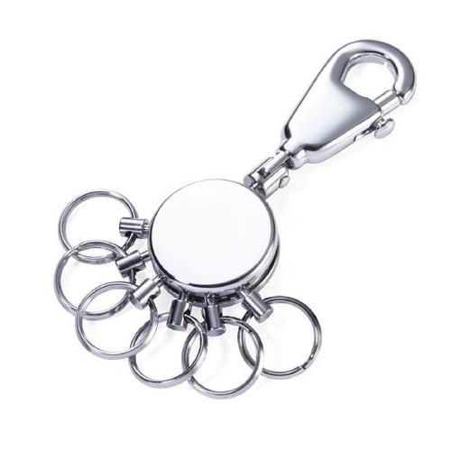TROIKA Keyring with Carabiner & 6 Easy-Release Rings PATENT Polished Silver