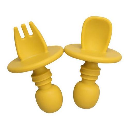 4aKid Baby Silicone Spoon & Fork Set - Yellow