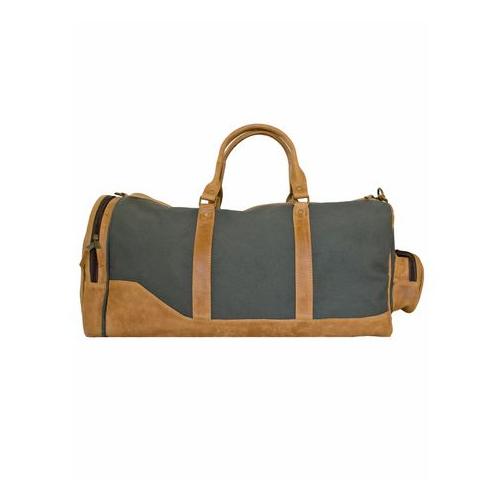 Luvsa LS-MS084 Full Grain Genuine Leather Vintage Heavy-Duty Canvas Duffle Bag