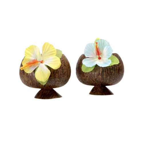 6x Luau Coconut Plastic Cup with Hibiscus Flower