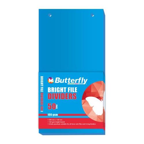 Butterfly File Divider 120mm X 230mm Bright Board - Pack Of 50 Blue