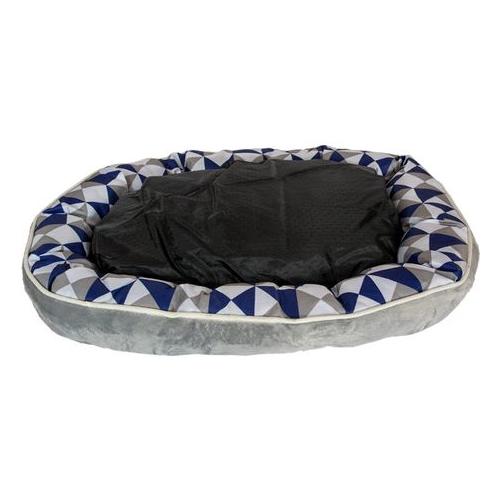 Grovida Blue & Grey Pattern Plush Pet Bed (56cm x 45cm x 15cm)