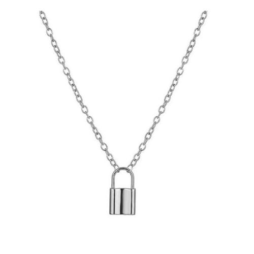 Woman's Lock Pendant Necklace- Silver