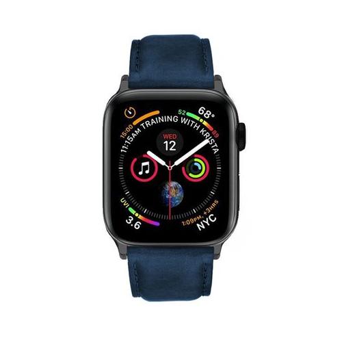 Premium Navy Blue Italian Leather Strap For Black 42mm / 44mm Apple Watch