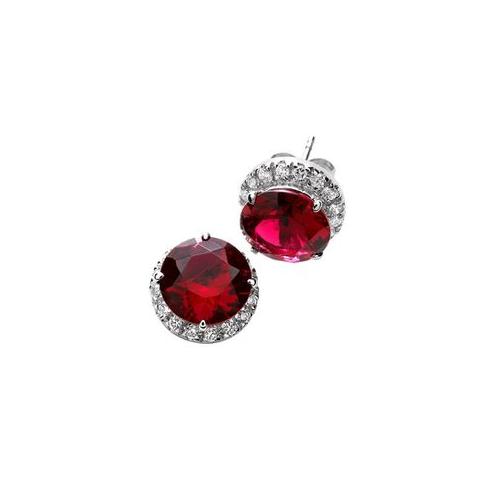 925 Sterling Silver Stud Earrings with 9mm Ruby Coloured Centre