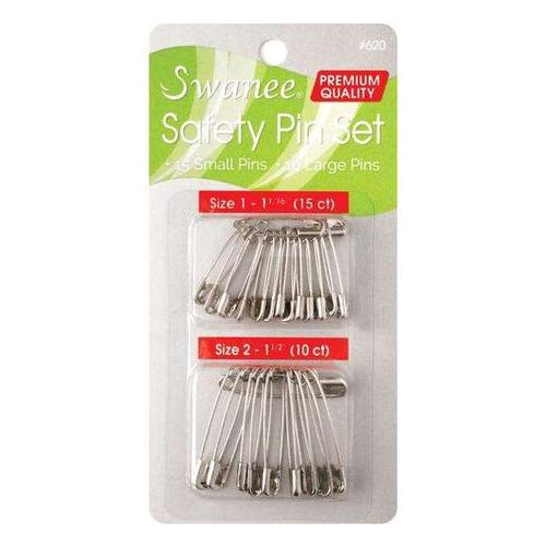 Swanee Safety Pin Assorted Size 25ct Silver- 6 Pack