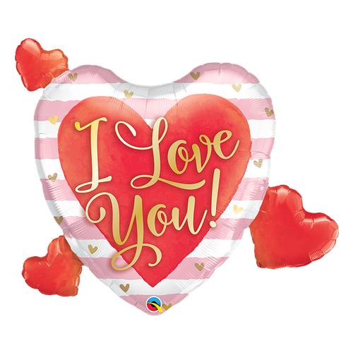 Qualatex 37 Inch Foil I Love You Pink Stripes & Hearts Balloon