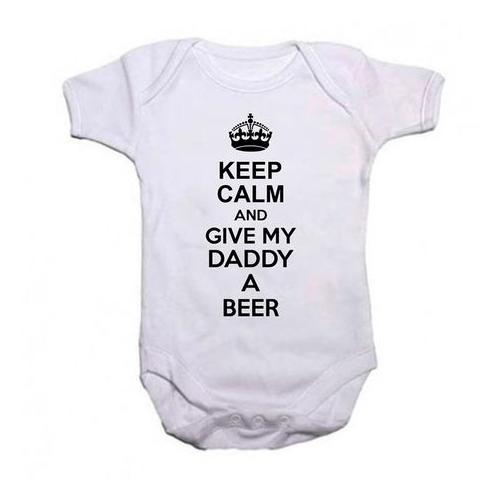 Qtees Africa Keep Calm And Give My Daddy A Beer Short Sleeve Unisex Baby Grow
