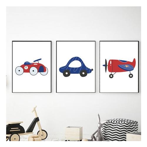 Sc&inavian Transport in Navy Blue & Red - A3 Canvas -Set Of 3