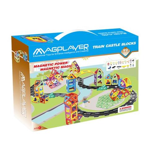 Magplayer Magnetic Shapes Set XL Train Set (63 magnets & 24 plastic tracks)