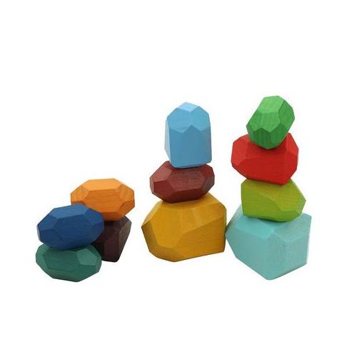 10 Pieces Wooden Balancing Stone Blocks- Multicolor