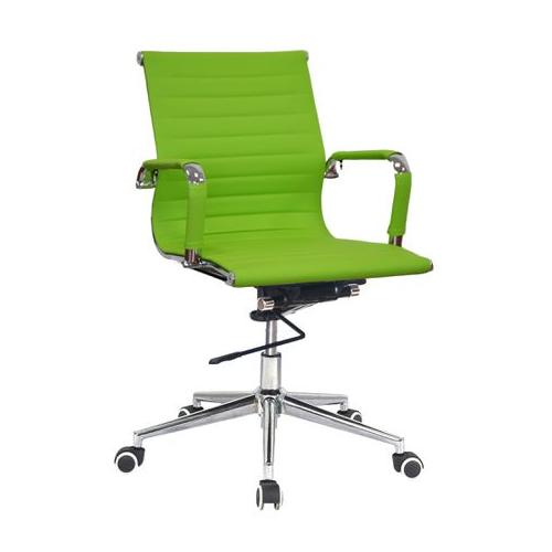 Ribbed PU Leather Medium Back Office Chair-Green