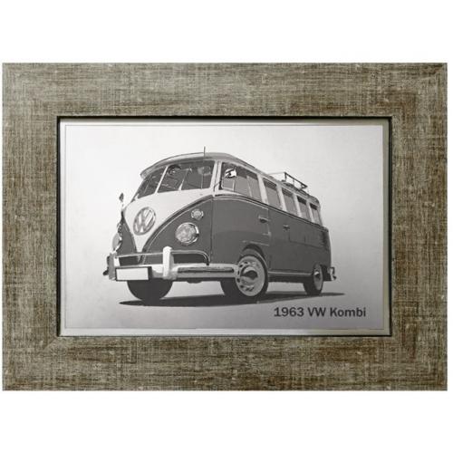 VW Kombi engraved stainless steel picture in frame