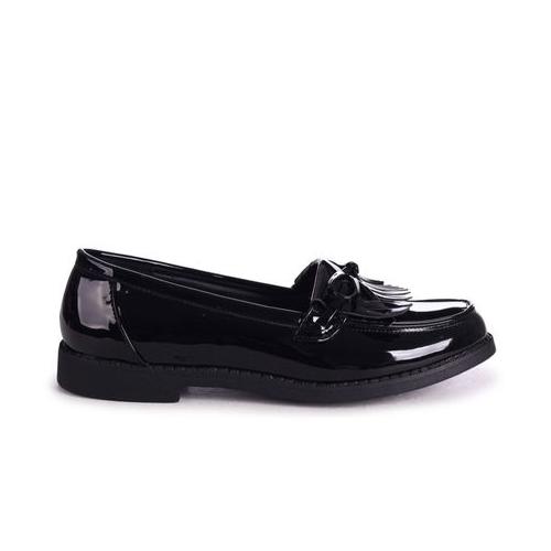 Linzi Carleen - Ladies Black Patent Classic Patent Loafer With Bow Detailing Fringing
