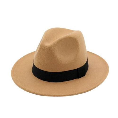 Wide Brim Beige Fedora Hat With Brown Bottom