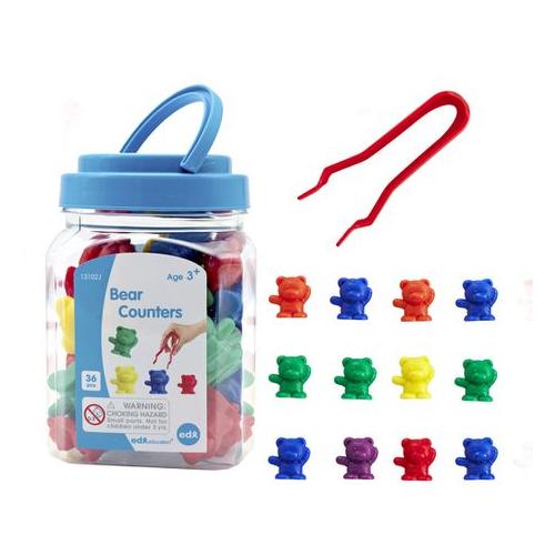 EDX Education Multi-Coloured Bear Counters with Tweezers & Activity Guide
