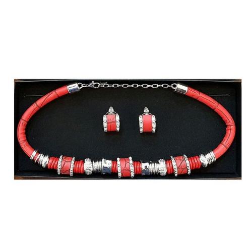 Necklace - faux leather - red