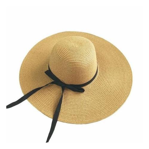 Women's Wide Brim Straw Sun Hat with Ribbon Bow