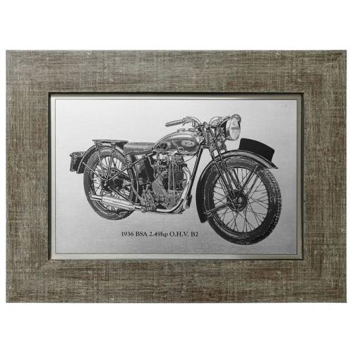 BSA 1936 motorcycle engraved stainless steel picture in frame