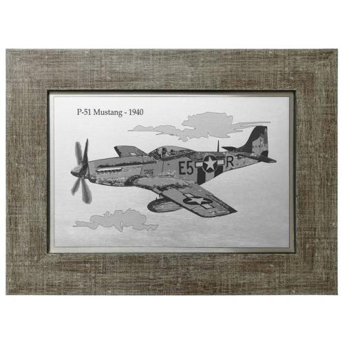 P-51 Mustang plane engraved stainless steel picture in frame