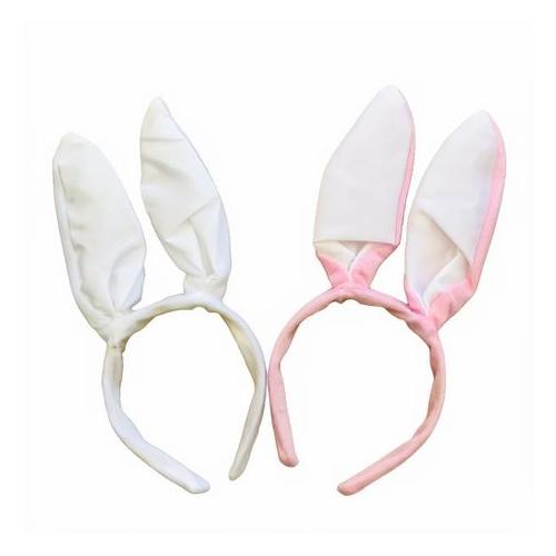 Pink & White Bunny Rabbit Ears Head Band - Alice Bands (Set of 2)