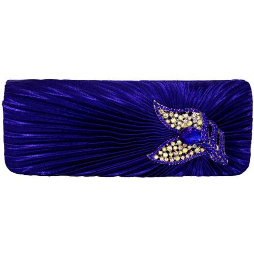 Satin Clutch Bag with chain - Blue