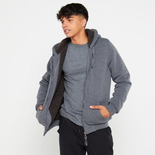 Zone Zip Through Hoody with Borg Lined Charcoal