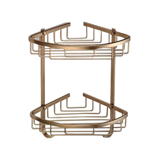 Trendy Taps Premium Quality 2 Tier Wall Mounted Brass Corner Basket Shelf