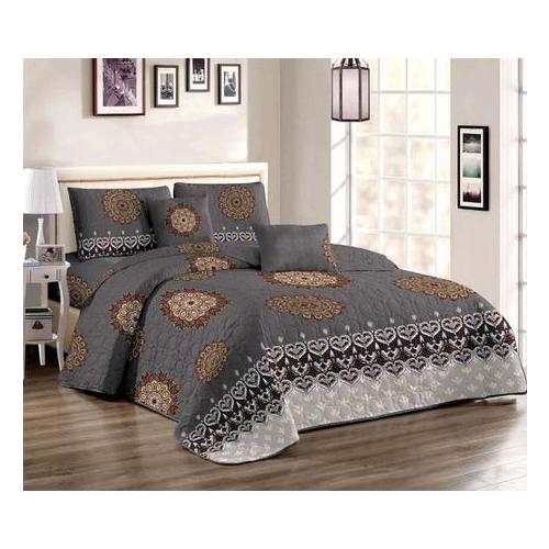 5 Pieces Quilt Set Grey Bedspread Set