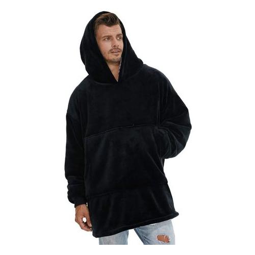 Hoodie, Ultra Plush Blanket, One Size Fit All - black