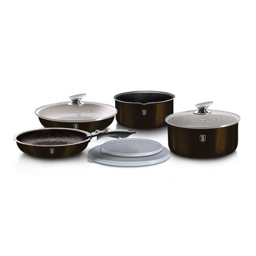 Berlinger Haus 9-Piece Marble Coating Smart Lid Cookware Set - Shiny Black