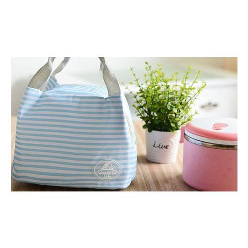 Portable Insulated Thermal Lunch Bag - Blue Strip