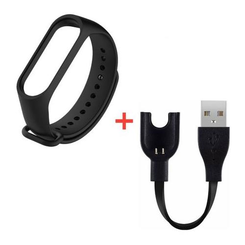 Silicone Strap & Charger Combo Compatible with Xiaomi Mi Band 3 & 4 - Black