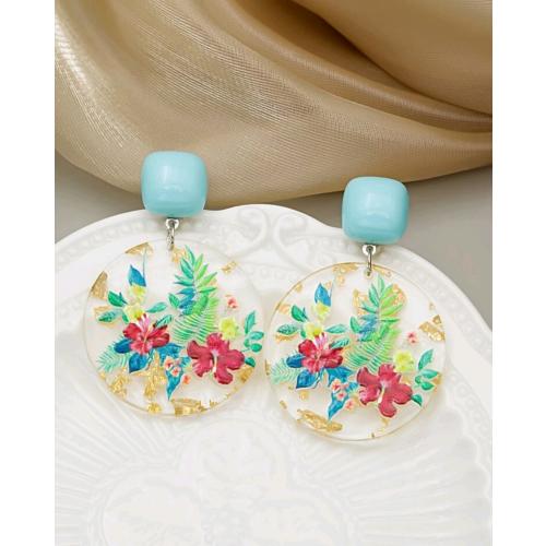 Large floral round drop earrings