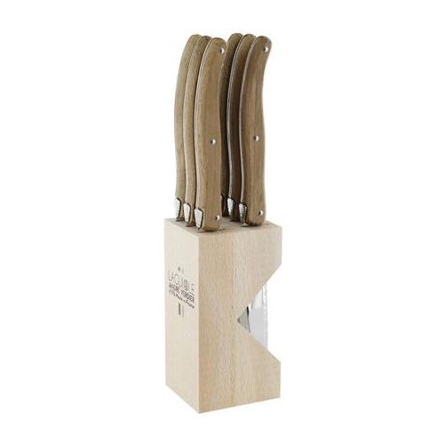 Andre Verdier Steak Knife Set with Wooden Stand, Set of 6 - Toasted Oak