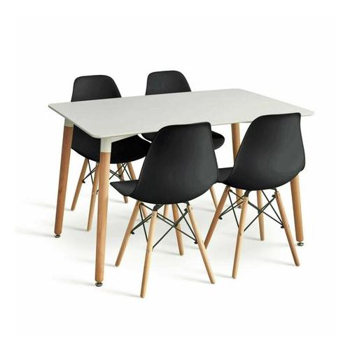 Dining Table & 4 Wooden Dining Chairs - Black