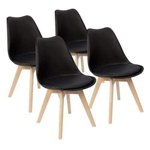 Padded Seat Wooden Leg Dining Chairs - Pack of Four - Black Colour