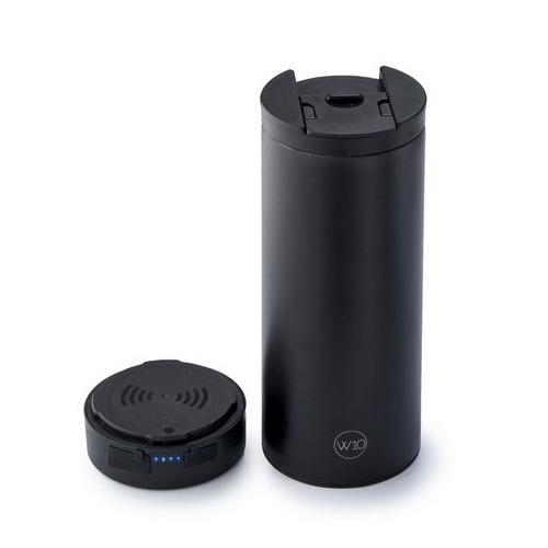 W10 London 2-in1 3000mAH Wireless Charger Travel Mug Power Cup - Black Ox
