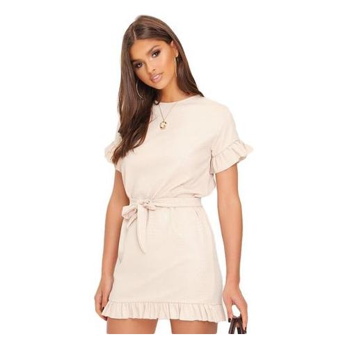 I Saw it First - Ladies Stone Crock Frill Belted Shift Dress