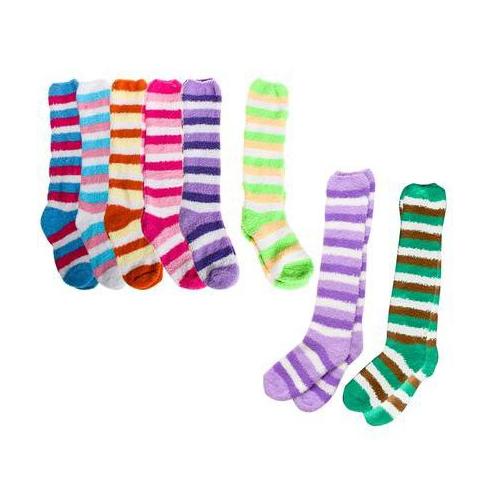 Bulk Pack 4 x Assorted 54cm Ladies Plush Stripe Socks